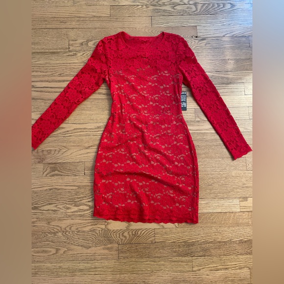 NWT Express Long Sleeve Short Lace Dress with Open Back - Picture 2 of 6